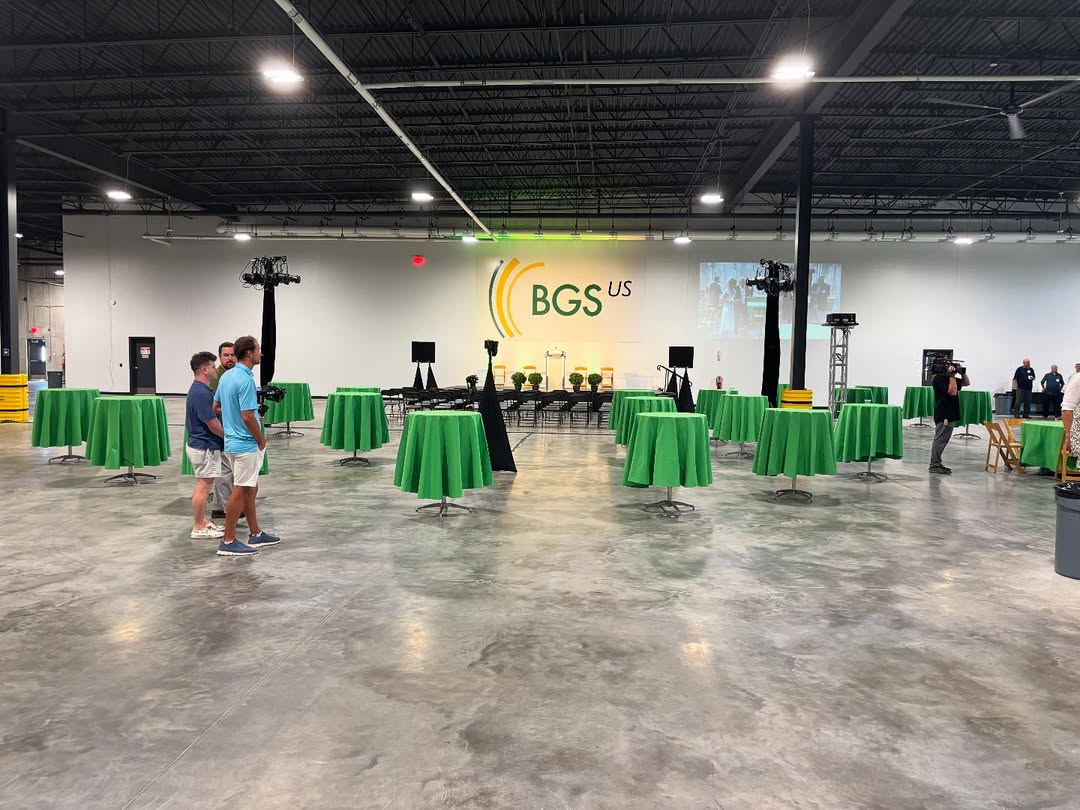 Pierce Events sets up for high end corporate event turning a production facility into an event space for 100